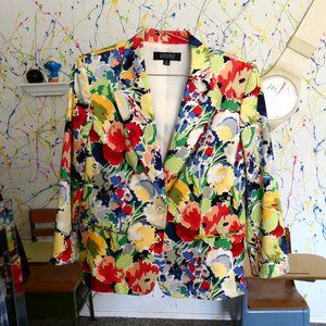 Kasper Colorful Floral Fully Lined Blazer Jacket Size 14